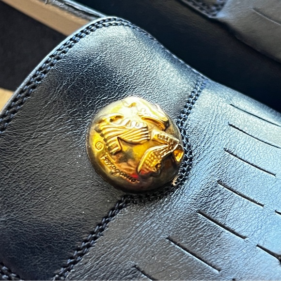 Salvatore Ferragamo Navy Button Detail Logo Fringe Penny Loafers 6.5 2A - Picture 3 of 15